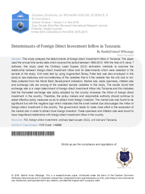 Determinants of Foreign Direct Investment Inflow in Tanzania
