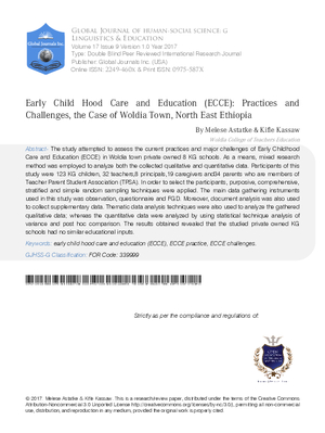 Early Child Hood Care and Education (ECCE):  Practices and Challenges, The case of Woldia town,  North East Ethiopia
