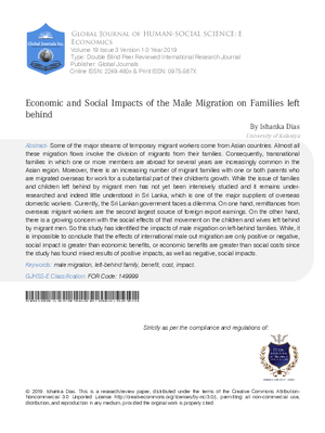 Economic and Social Impacts of Male Migration on Families Left-Behind