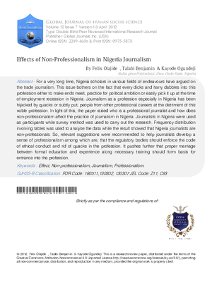 Effects of Non-Professionalism in Nigeria Journalism