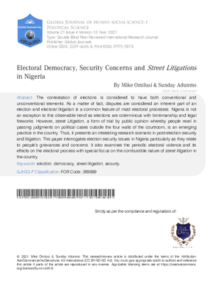 Electoral Democracy, Security Concerns and Street Litigations in Nigeria