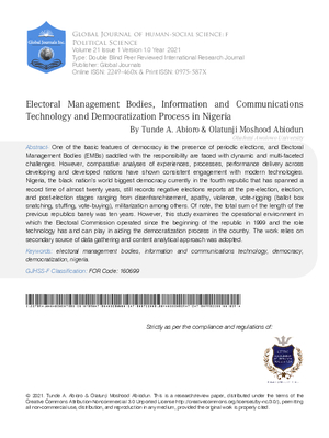 Electoral Management Bodies, Information and Communications Technology and  Democratisation Process in Nigeria