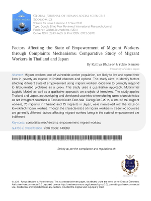 Factors Affecting the State of Empowerment of Migrant Workers through Complaint Mechanisms: Comparative Study of Migrant Workers in Thailand and Japan