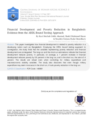 Financial Development and Poverty Reduction in Bangladesh: Evidence from the ARDL Bound Testing Approach