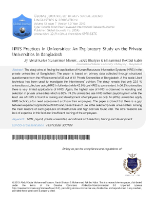 HRIS Practices in Universities: An Exploratory Study on the Private Universities In Bangladesh