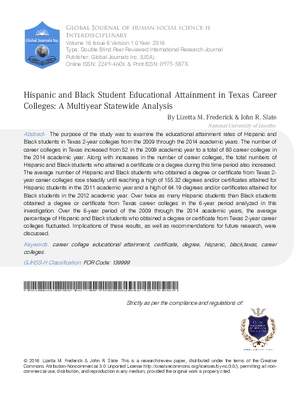 Hispanic and Black Student Educational Attainment in Texas Career Colleges: A Multiyear Statewide Analysis