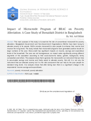 Impact of Microcredit Program of BRAC on Poverty Alleviation: A Case Study of Jhenaidah District in Bangladesh