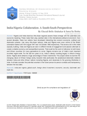 India-Nigeria Collaboration: A South-South Perspectives