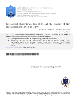 International Humantarian Law (IHL) and the Conduct of Non International Armed Conflict (NIAC)