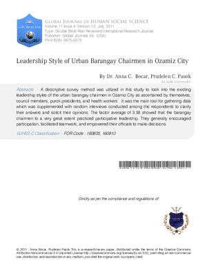Leadership Style of Urban Barangay Chairmen in Ozamiz City