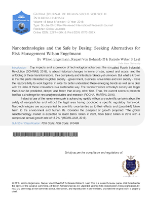 Nanotechnologies and the Safe by Desing: Seeking Alternatives for Risk Management