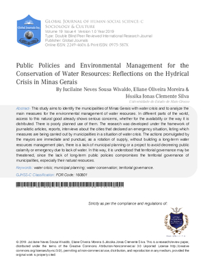 Public Policies and Environmental Management for the Conservation of Water Resources: Reflections on the Hydrical Crisis in Minas Gerais