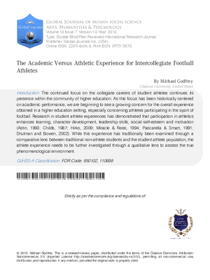 The Academic Versus Athletic Experience for Intercollegiate Football Athletes