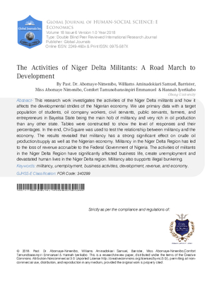 The Activities of the Niger Delta Militancy: The Roadmap to Development
