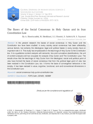 The Bases of the Social Consensus in Holy Quran and in Iran Constitution Law