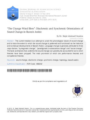 aoThe Change Wind Blewa: Diachronic and Synchronic Orientations of Sound Change in Basrah Arabic