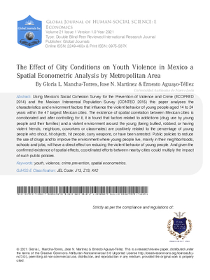 The Effect of City Conditions on Youth Violence in Mexico A Spatial Econometric Analysis by Metropolitan Area
