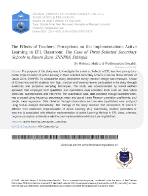 The Effects of Teachersa Perceptions on the Implementations Active Learning in EFL Classroom
