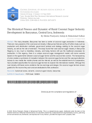 The Historical Process and Dynamic of Rural Coconut Sugar Industry Development in Banyumas, Central Java, Indonesia