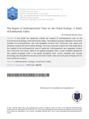 The Impact of Anthropocentric View on Ecology: A Study of Kathmandu Valley