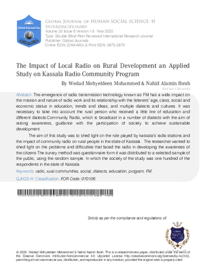 The Impact of Local Radio on Rural Development an Applied Study on Kassala Radio Community Program