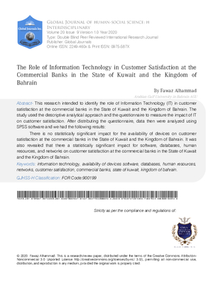 The Role of Information Technology in Customer Satisfaction at the Commercial Banks in the State of  Kuwait and the Kingdom of Bahrain