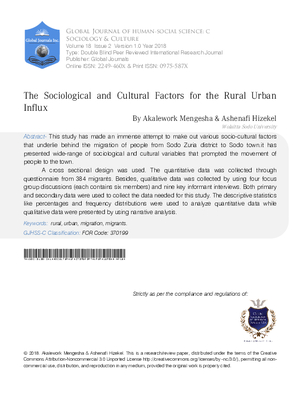 The Sociological and Cultural Factors for the Rural Urban Influx