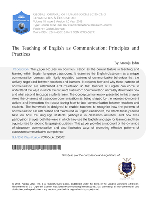 The Teaching of English as Communication: Principles and Practices
