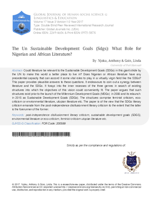 The United Nations Sustainable Development Goals (SDGS): What Role for Nigerian and African Literature?