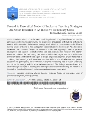 Toward a Theoretical Model of Inclusive Teaching Strategies  a An Action Research in an Inclusive Elementary Class