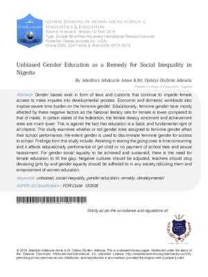 Unbiased Gender Education as a Remedy for Social Inequality in Nigeria