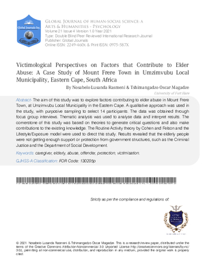 Victimological Perspectives on Factors That Contribute to Elder Abuse: A Case Study of Mount Frere Town in Umzimvubu Local Municipality, Eastern Cape, South Africa