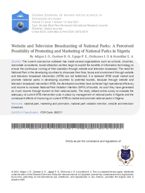 Website and Television Broadcasting of National Parks: A Perceived Possibility of Promoting and Marketing National Parks in Nigeria