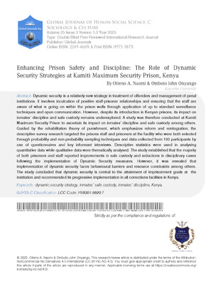 Enhancing Prison Safety and Discipline: The Role of Dynamic Security Strategies at Kamiti Maximum Security Prison, Kenya