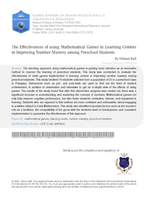 The Effectiveness of Using Mathematical Games  in Learning Centers in Improving Number Mastery  among Preschool Students