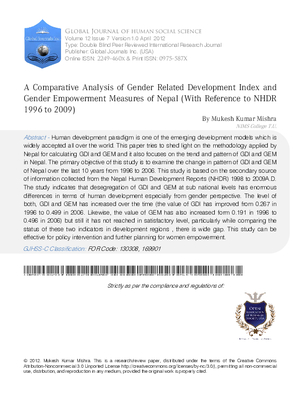 A Comparative Analysis of Gender Related Development Index and  Gender Empowerment Measures of Nepal