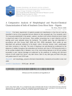 A Comparative Analysis of Morphological and Physico-Chemical Characterization of Soils of Southern Cross River State a Nigeria