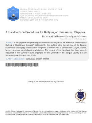 A Handbook on Procedures for Bullying or Harassment Disputes