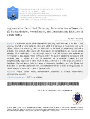 Agglomerative Hierarchical Clustering: An Introduction to Essentials. (3) Standardization, Normalization and Dimensionality Reduction of a Data Matrix