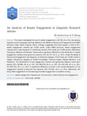 An Analysis of Reader Engagement in Linguistic Research Articles
