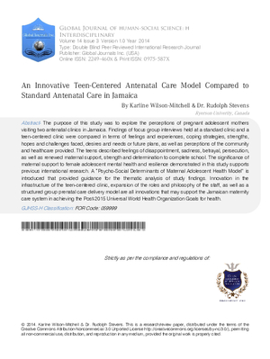 An Innovative Teen-Centered Antenatal Care Model Compared to Standard Antenatal Care in Jamaica
