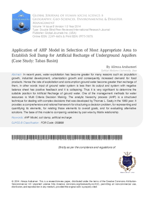 Application of AHP Model in Selection of Most Appropriate Area to Establish Soil Damp for Artificial Recharge of Underground Aquifers (Case Study: Tabas Basin)