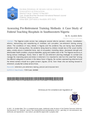 Assessing Pre-retirement Training Methods: A Case Study of Federal Teaching Hospitals in Southwestern Nigeria
