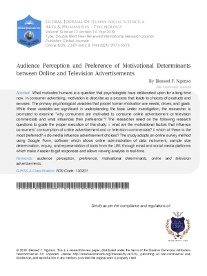 Audience Perception and Preference of Motivational Determinants between Online and Television Advertisements