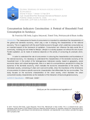 Consumerism Indicators Construction: A Portrait of Household Food Consumption in Surabaya