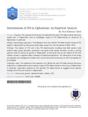 Determinants of FDI in Afghanistan: An Empirical Analysis