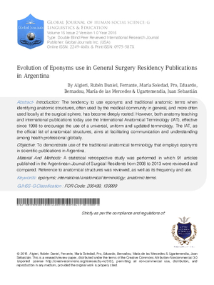 Evolution of Eponyms Use in General Surgery Residency Publications in Argentina