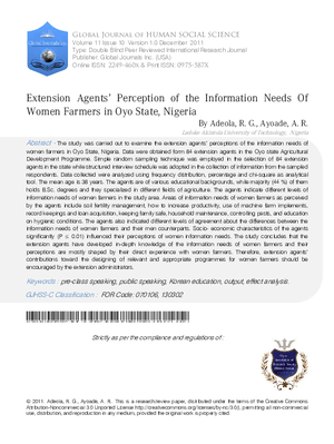 Extension Agentsa Perception of The Information Needs Of Women Farmers In Oyo State, Nigeria