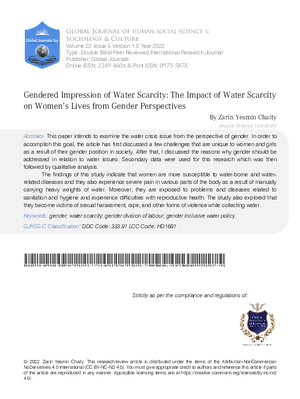 Gendered Impression of Water Scarcity: The Impact of Water Scarcity on Women’s Lives From Gender Perspectives