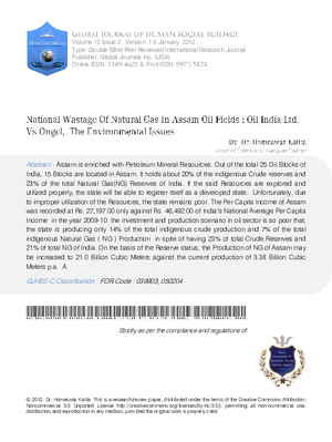 aoNational Wastage of Natural Gas in Assam oil fields : Oil India Ltd. Vs ONGCL, THE ENVIRONMENTAL ISSUESa
